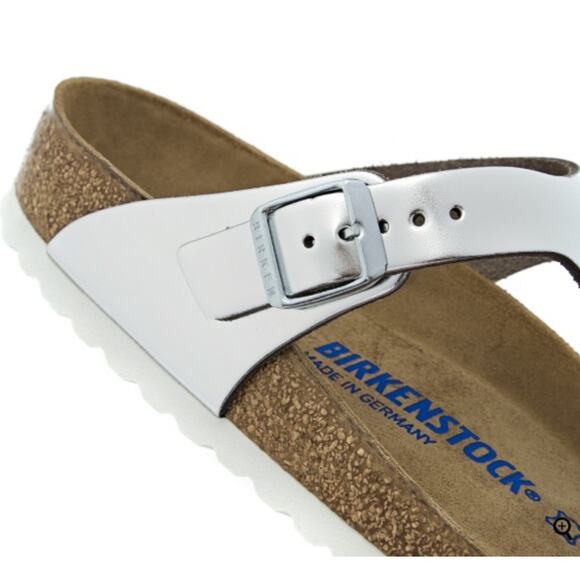 New Birkenstock Gizeh Soft Footbed Leather Metallic Silver Women's Size 37/US 6 - Picture 4 of 8